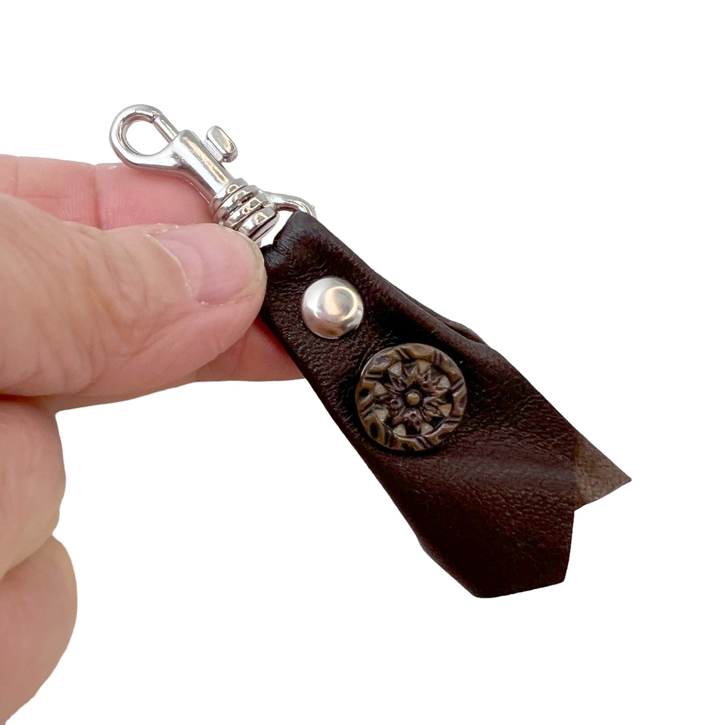 Zipper Fob Dark Olive Lamb Leather Spring Hook