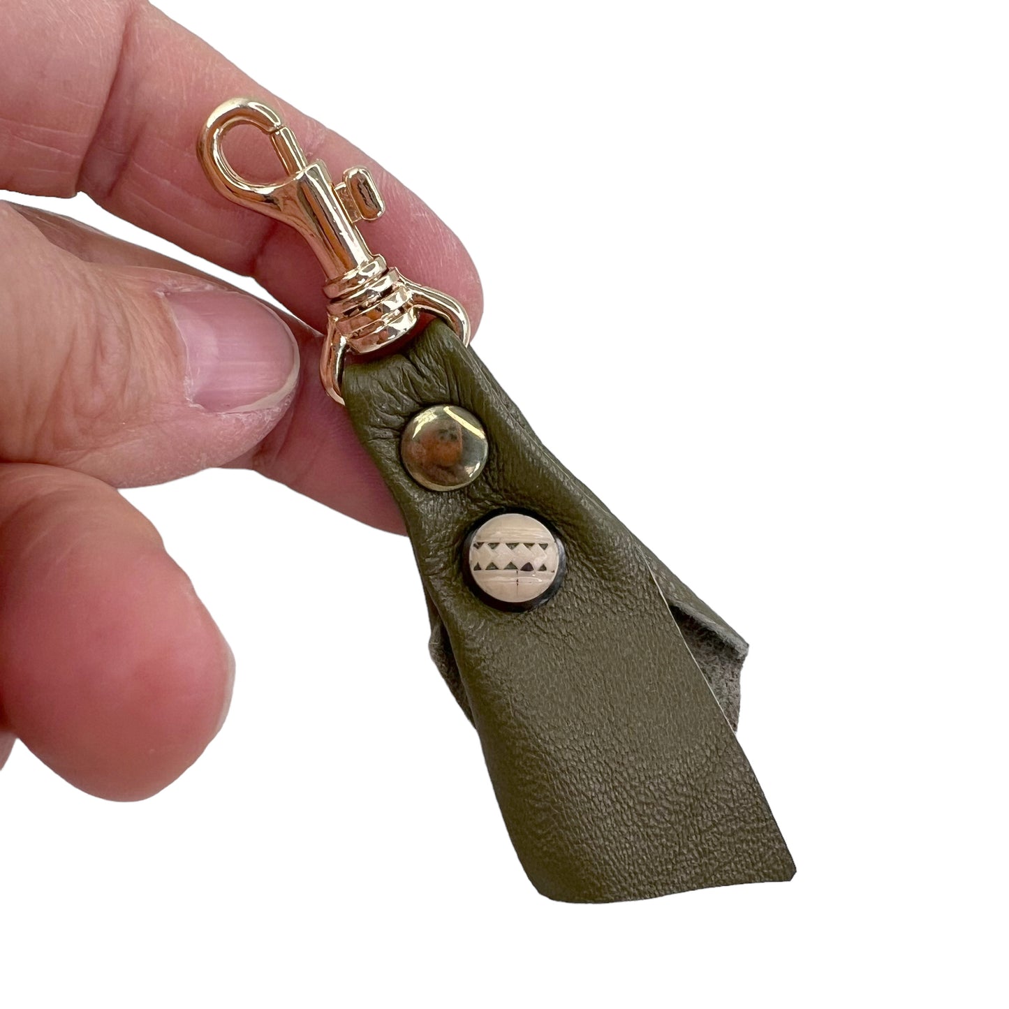 Zipper Fob Green Lamb Leather Spring Hook