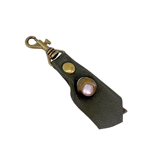 Zipper Fob Olive Green Lamb Leather Spring Hook