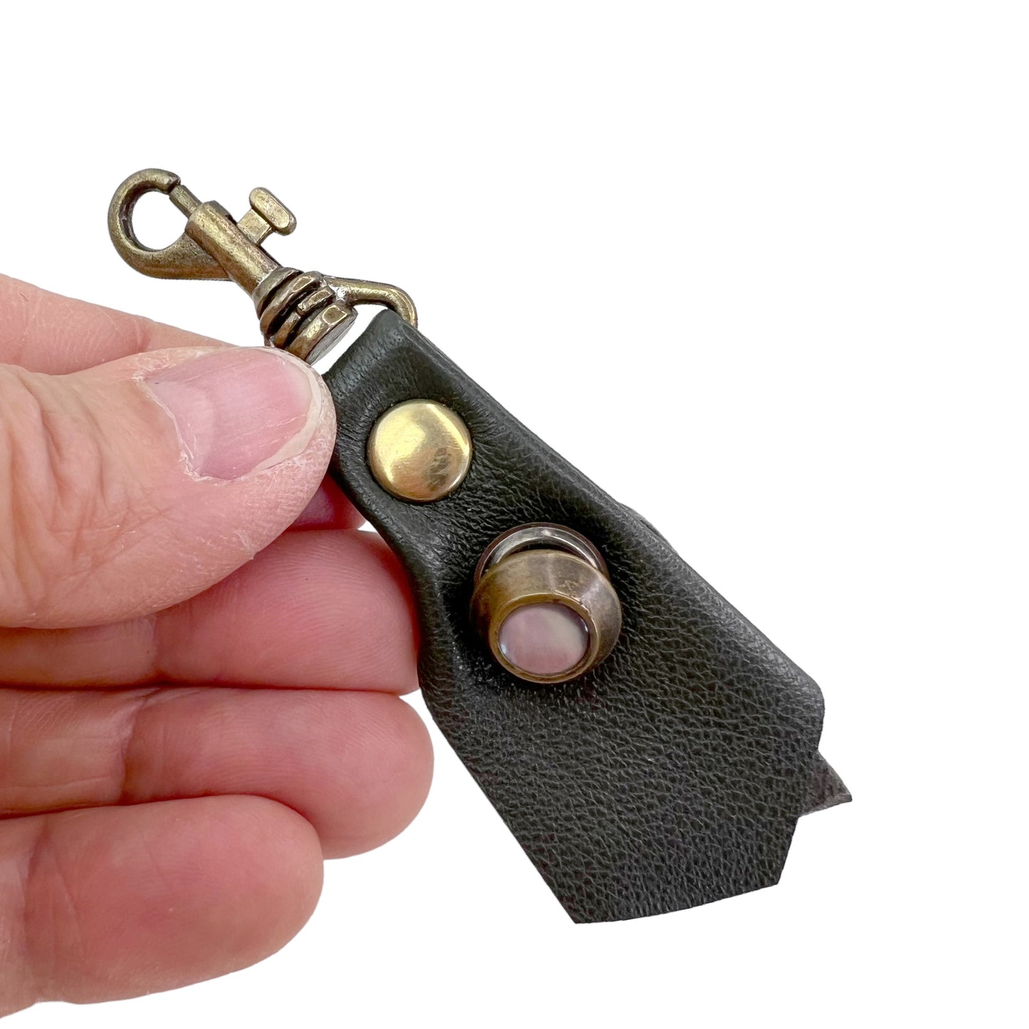 Zipper Fob Olive Green Lamb Leather Spring Hook