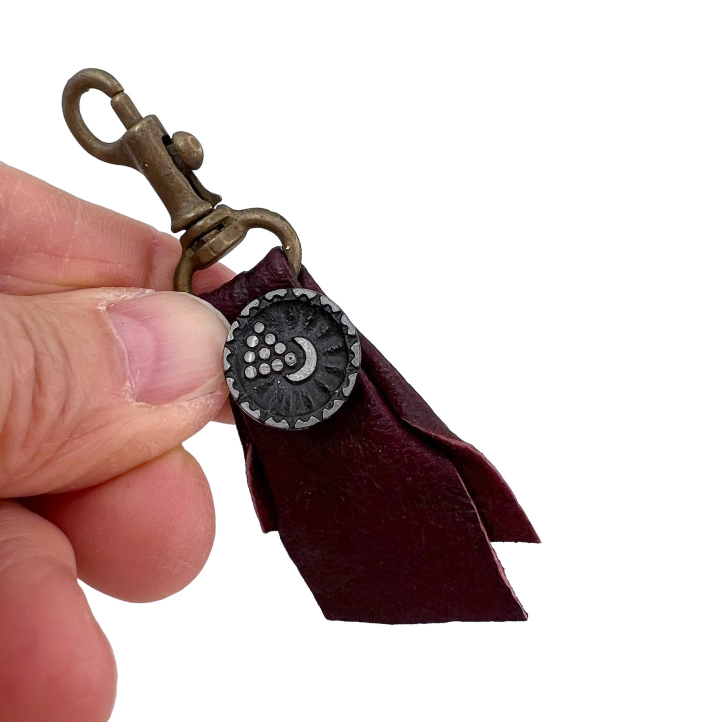 Zipper Fob Ox Blood Goat Leather Spring Hook