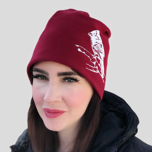 Cardinal Bird Slouchy Toque Hat Burgundy Red