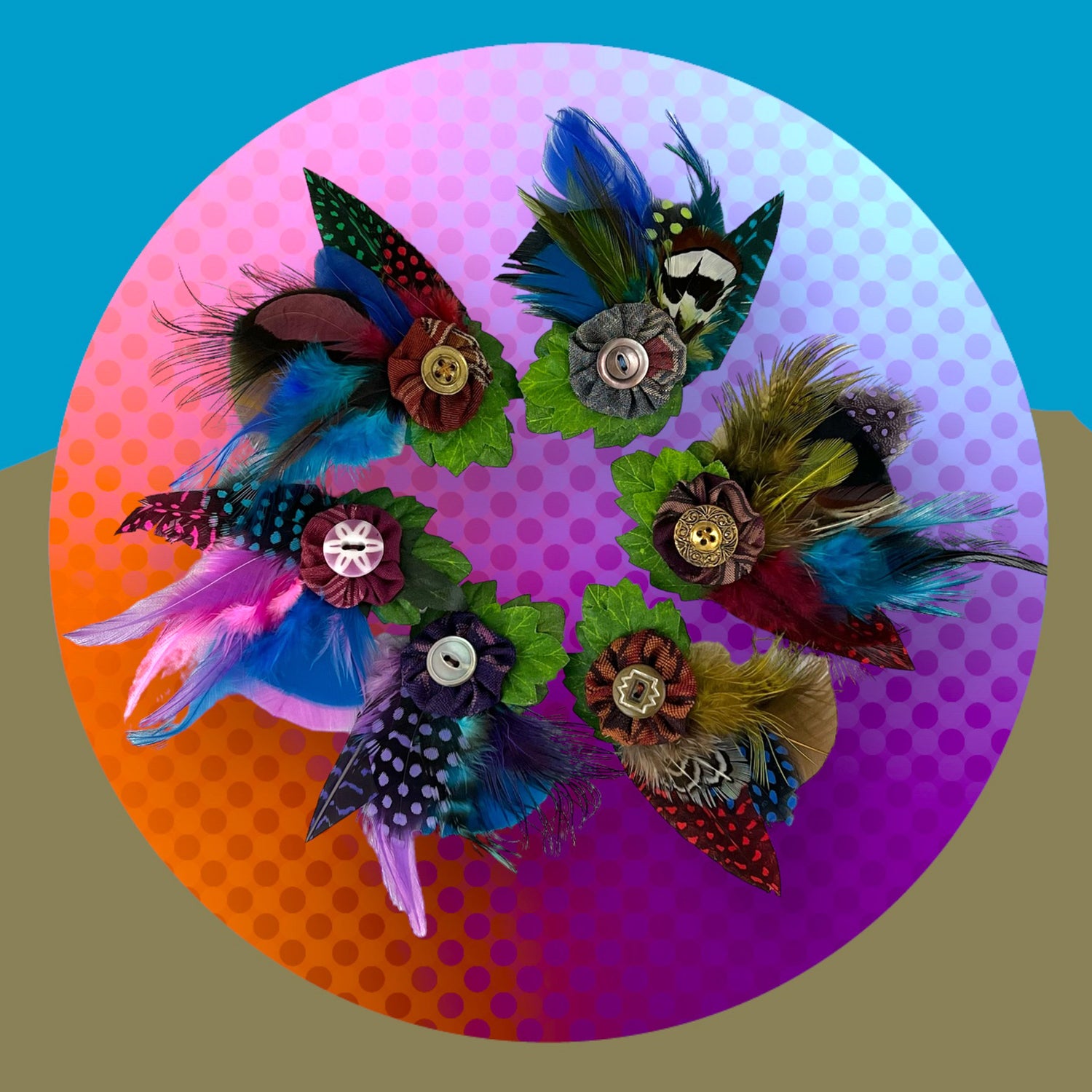 Feather Button Brooch Clips
