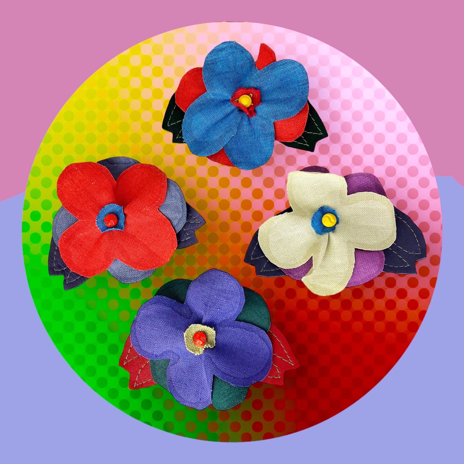 Large Linen Flower Brooches