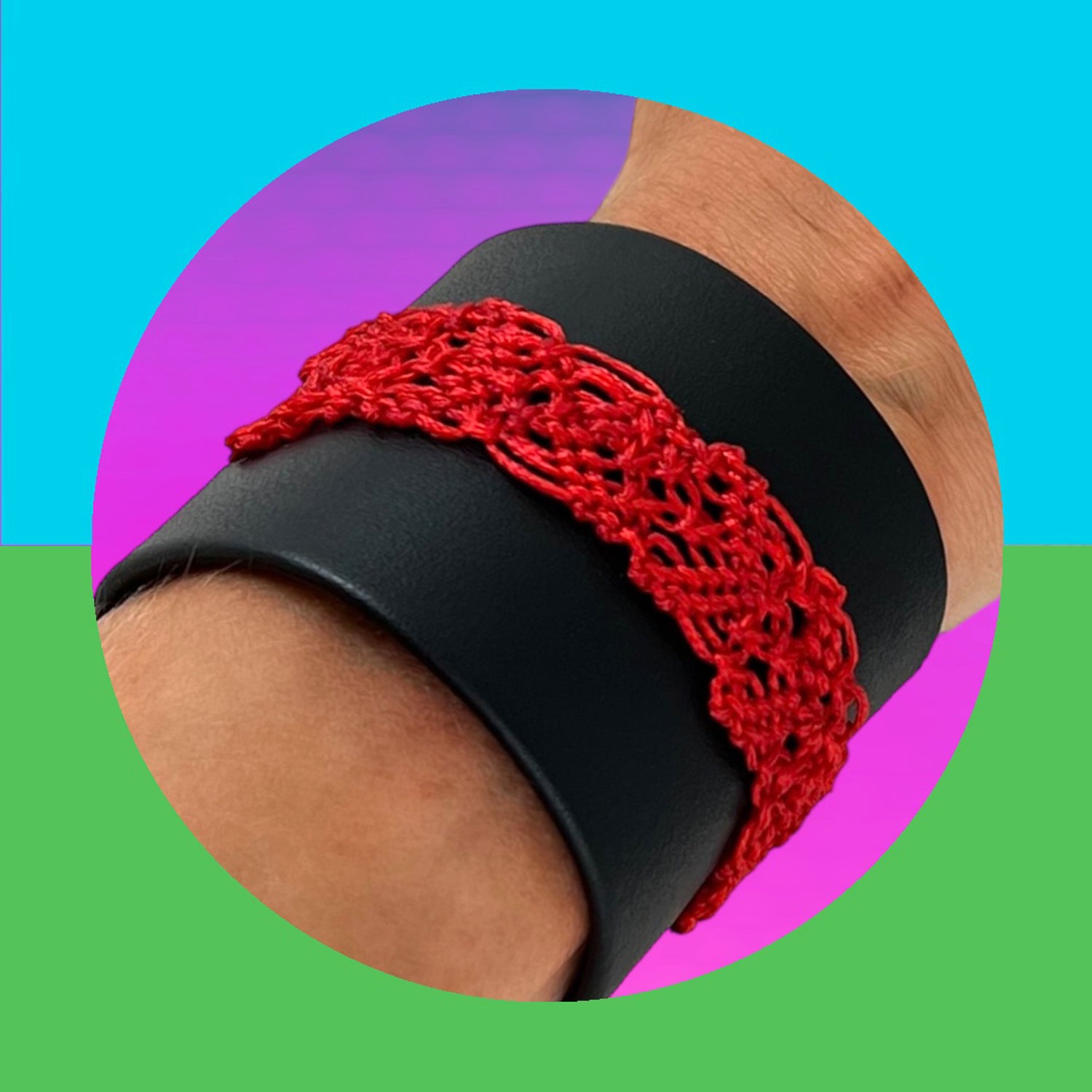 Macrame Black Leather Wrist Cuff Bracelet