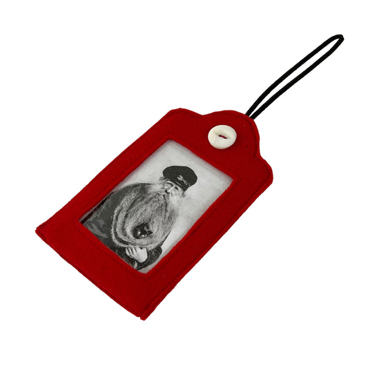 Red Felt Ornamental Hanging Frame - Black and White Man with Cat in Beard