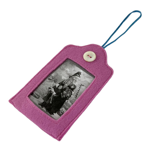 Pink Felt Ornamental Hanging Frame - Black and white vintage Santa Costume