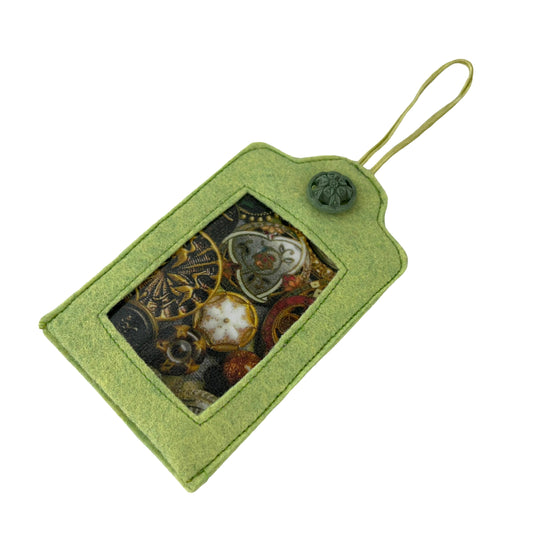 Lime Felt Ornamental Hanging Frame- Antique Buttons