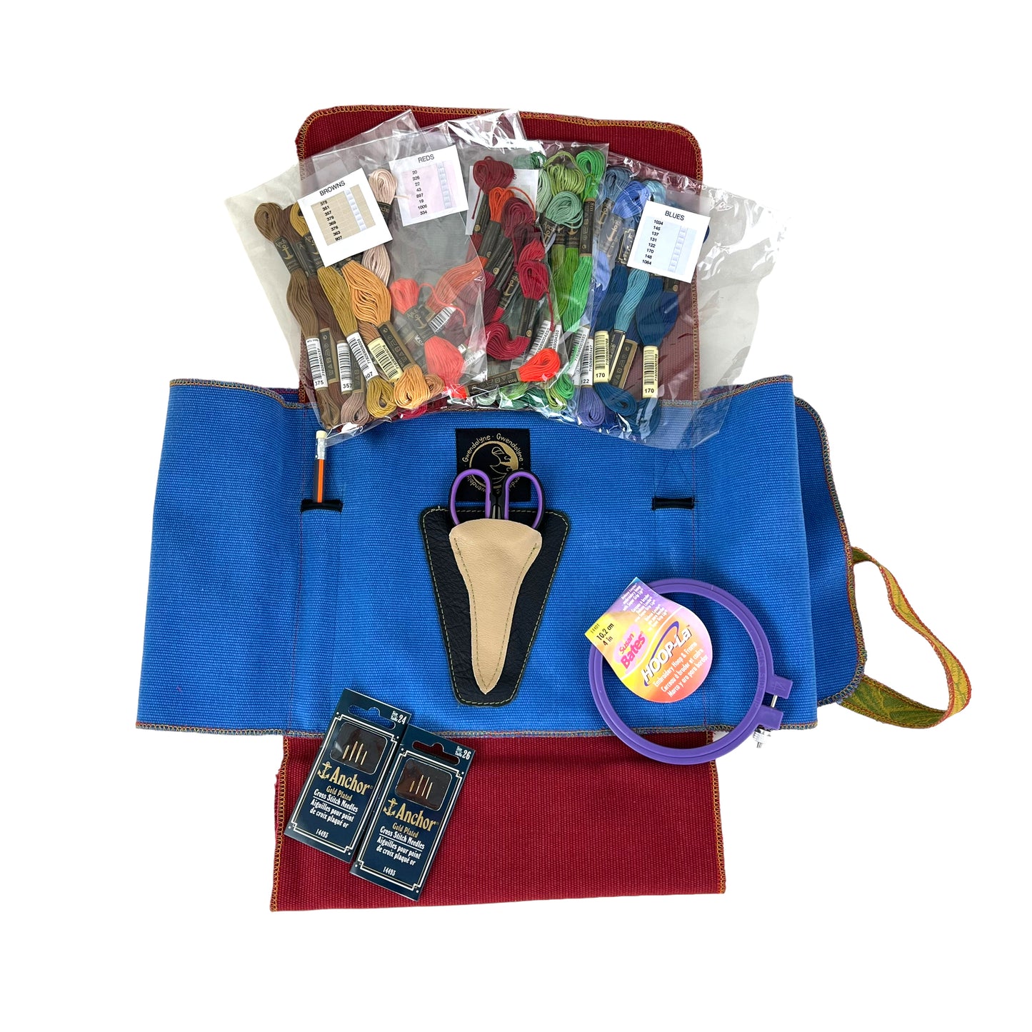 Embroidery Starter Kit Travel Pouch Royal Blue Red