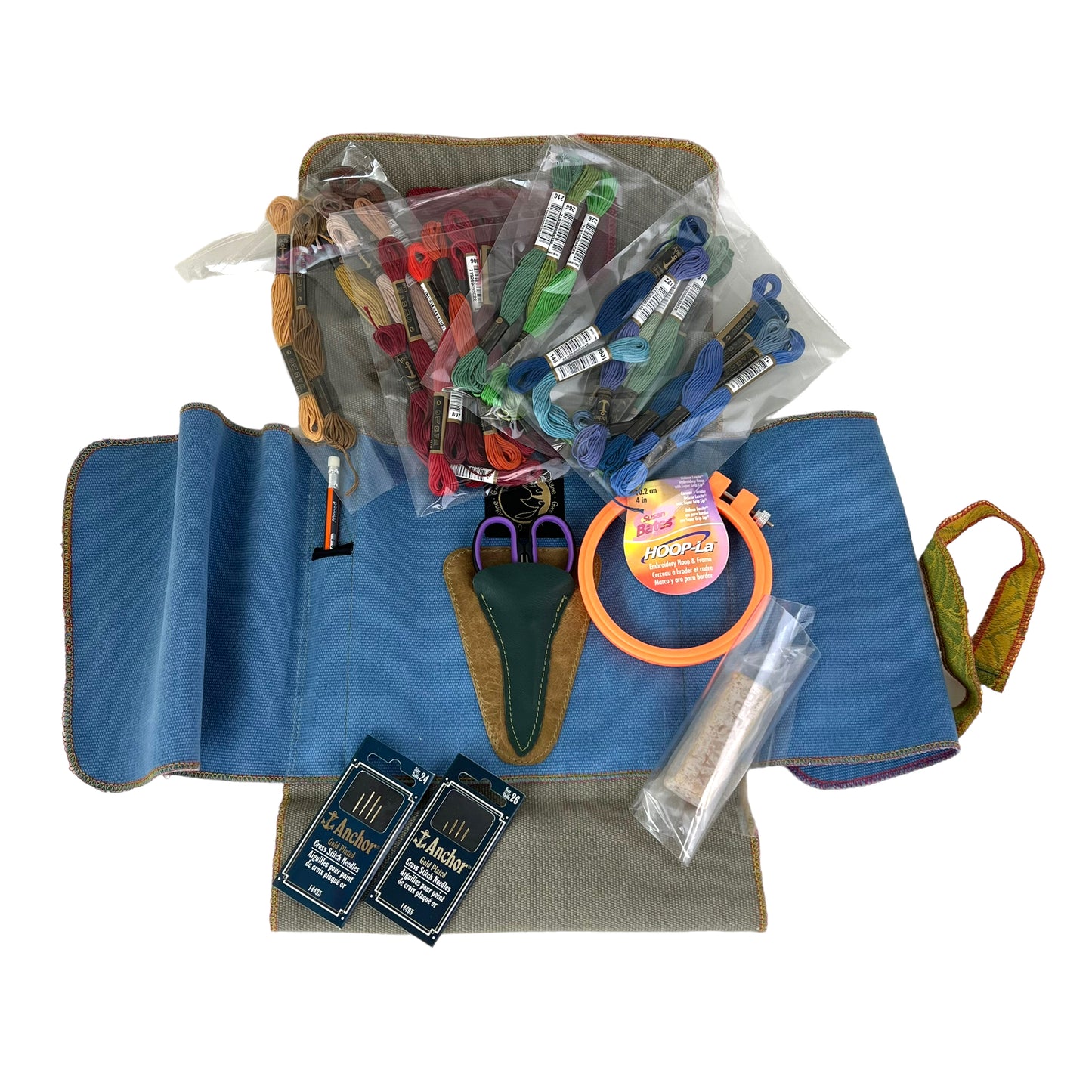 Embroidery Starter Kit Travel Pouch Beige Light Blue