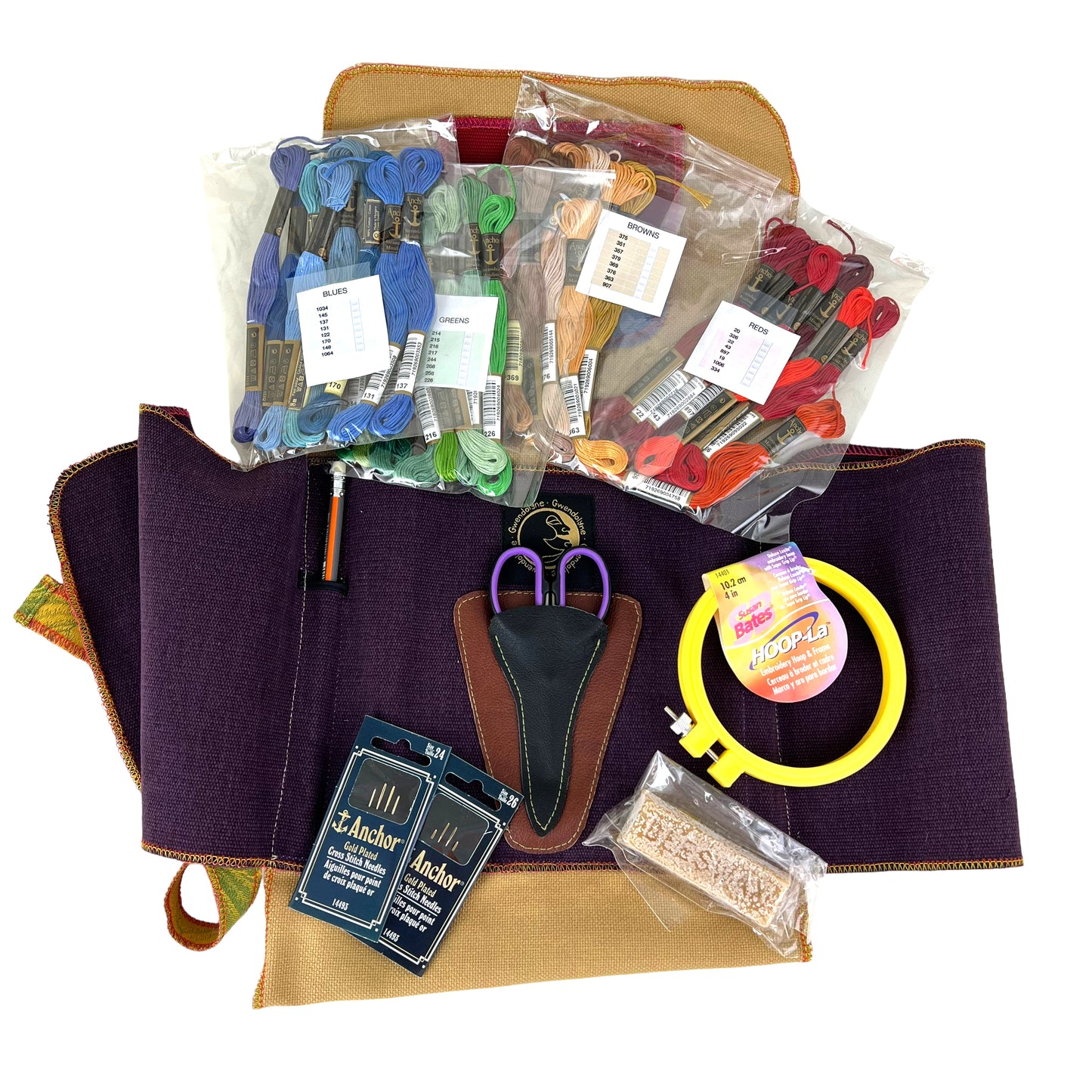 Embroidery Starter Kit Travel Pouch Royal Purple Gold