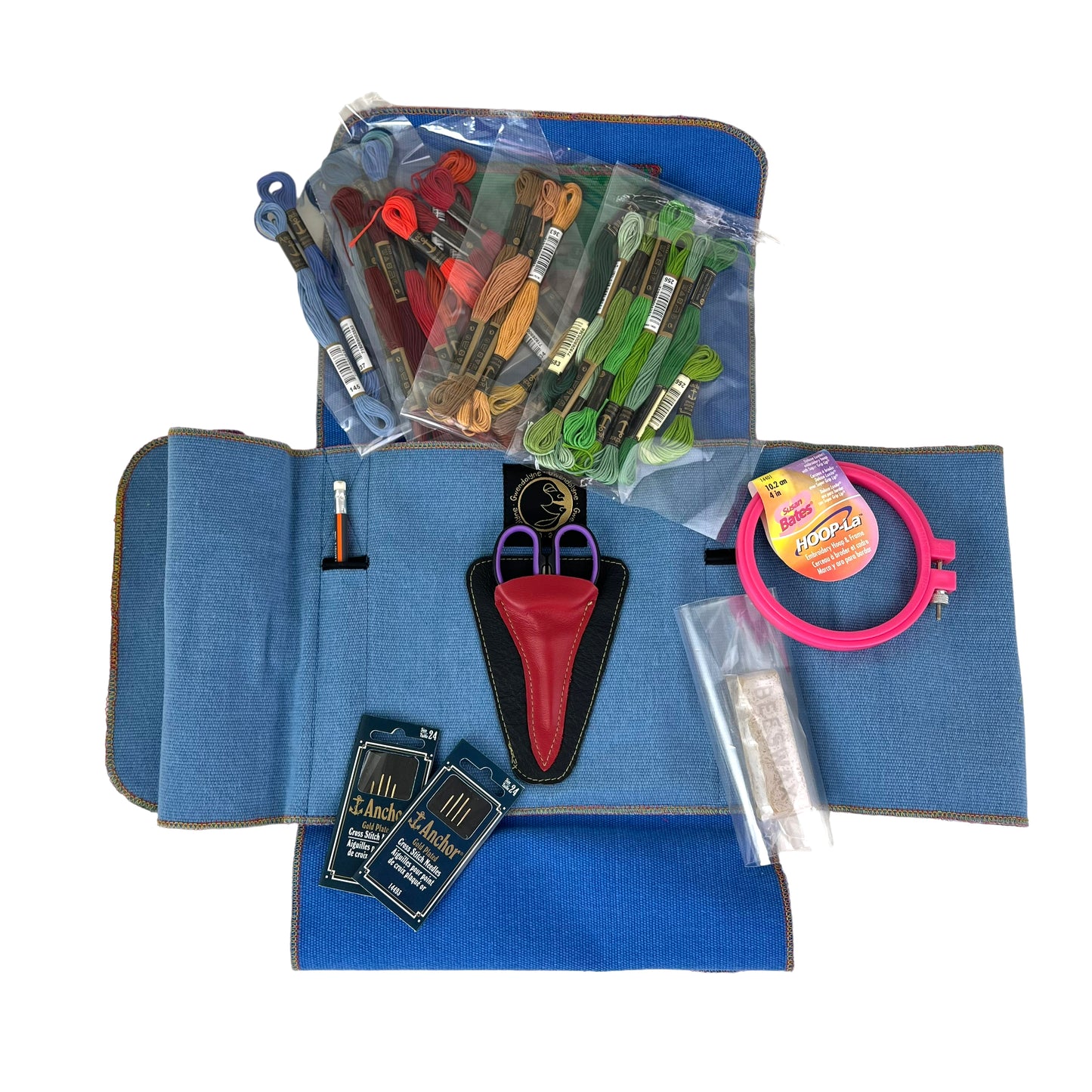 Embroidery Starter Kit Travel Pouch Royal and Light Blue