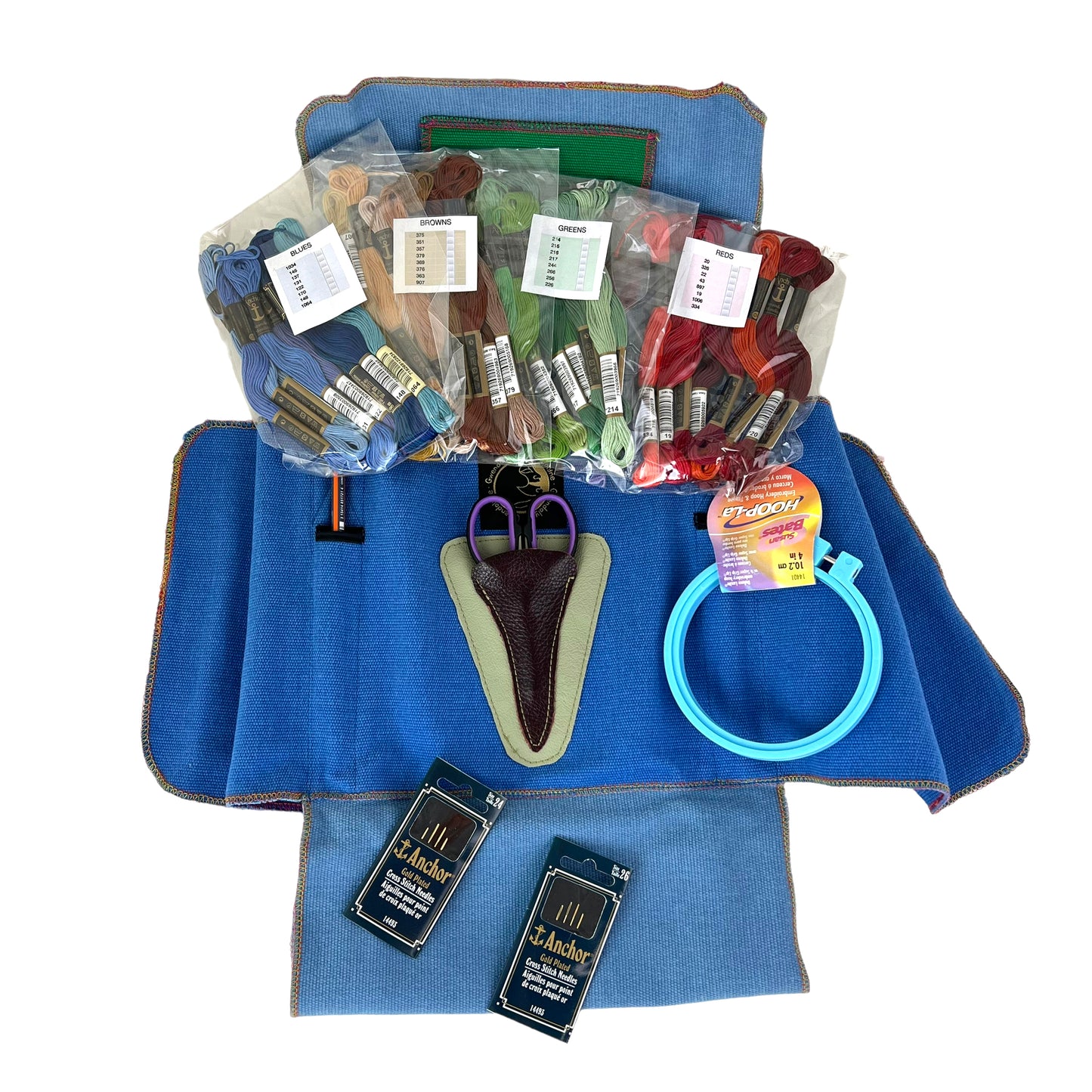 Embroidery Starter Kit Travel Pouch Light and Royal Blue