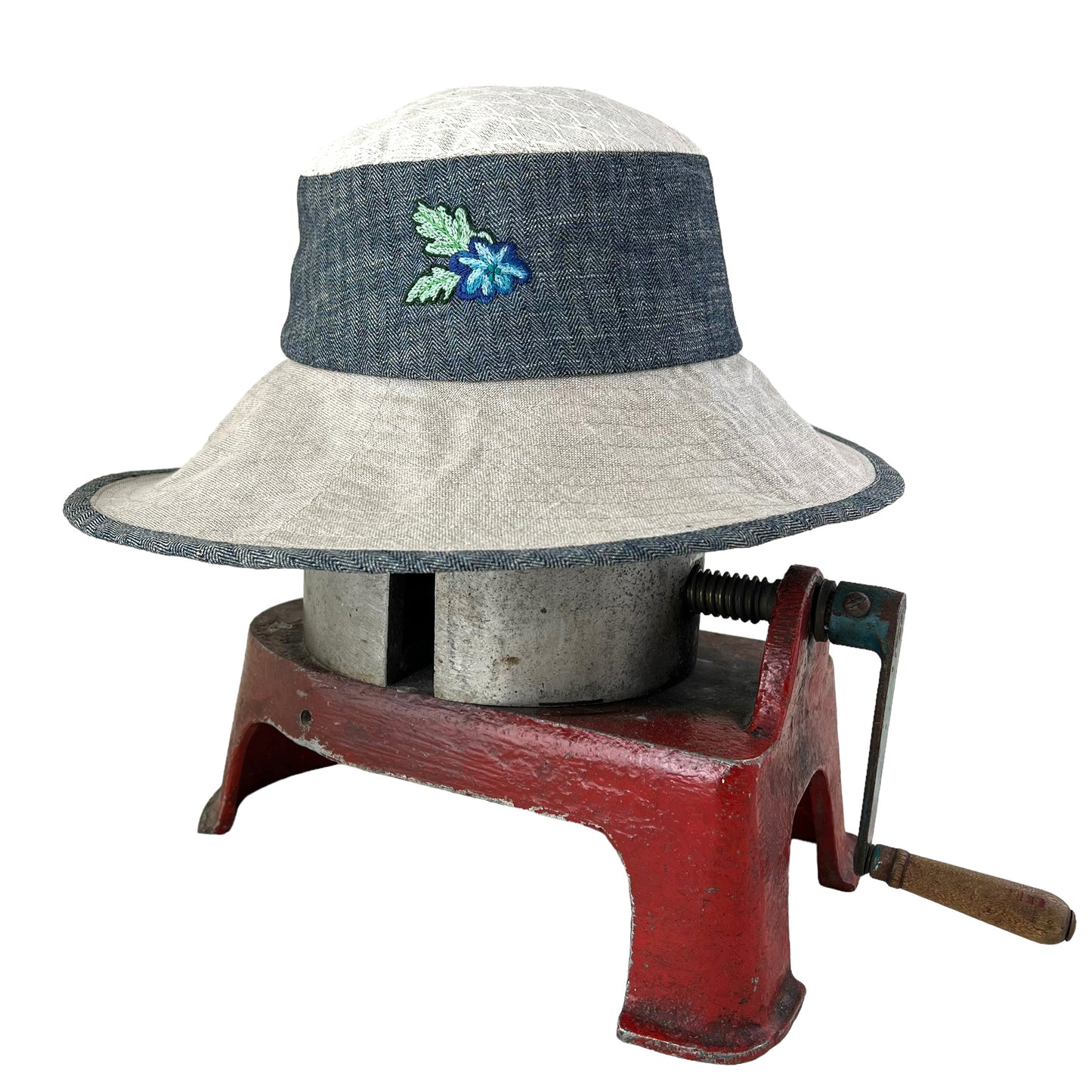 Ever Sun Indigo Blue and Natural Linen Wide Rim Summer Hat Medium Large