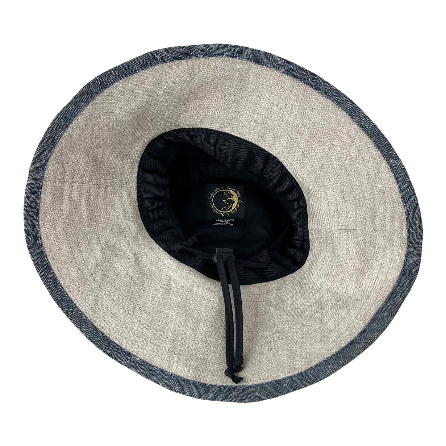 Ever Sun Indigo Blue and Natural Linen Wide Rim Summer Hat Medium Large