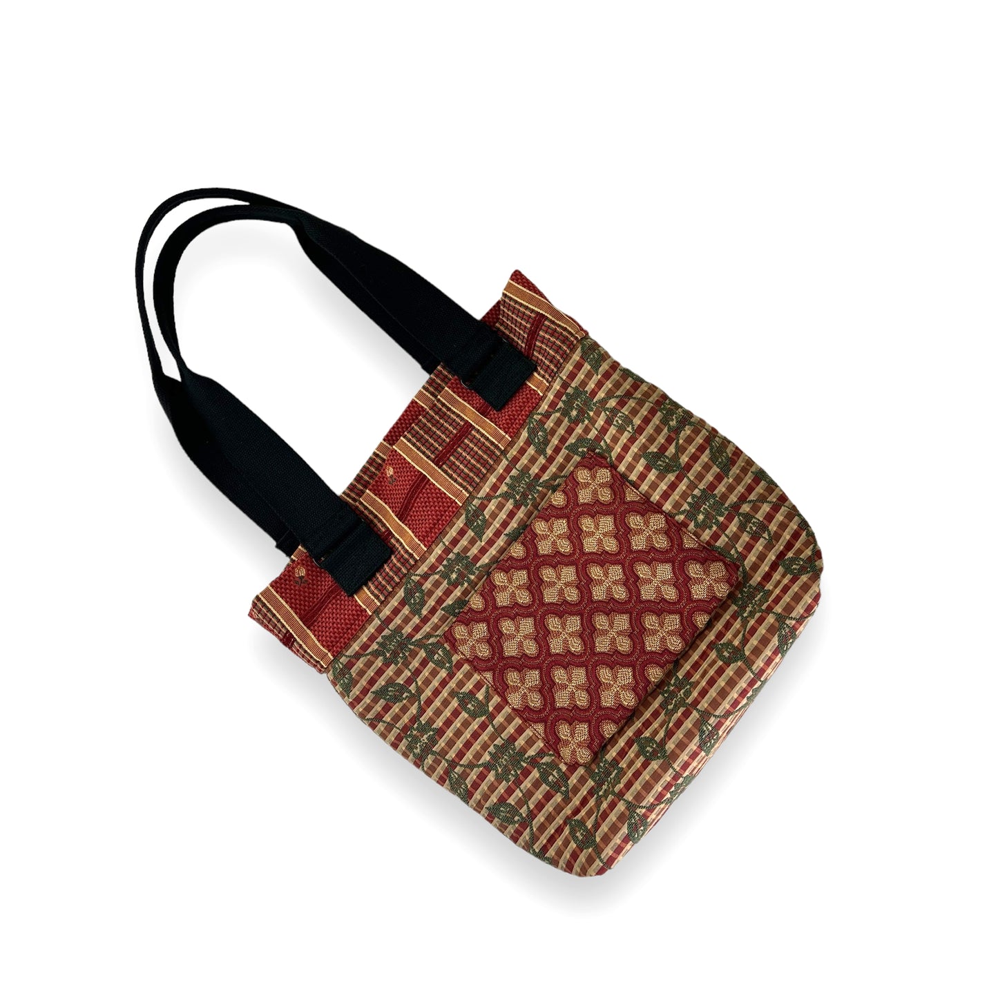 Fresh Tapestry Tote Bag Red Gold Checkered Tapestry Fabrics