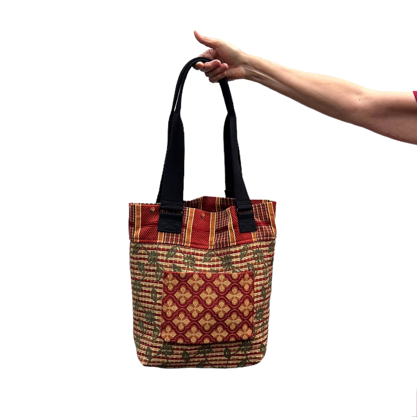 Fresh Tapestry Tote Bag Red Gold Checkered Tapestry Fabrics