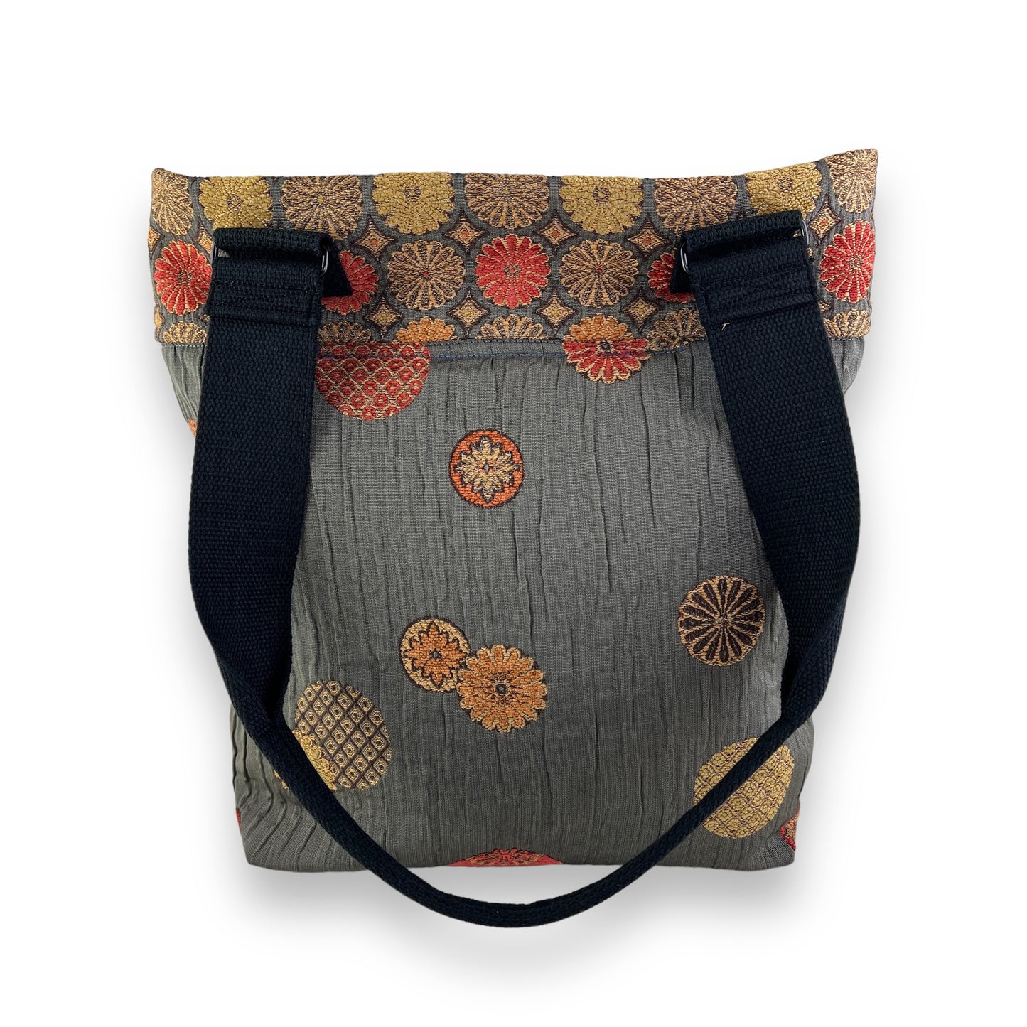 Fresh Tapestry Tote Bag Grey Gold Orange Floral Tapestry Fabrics