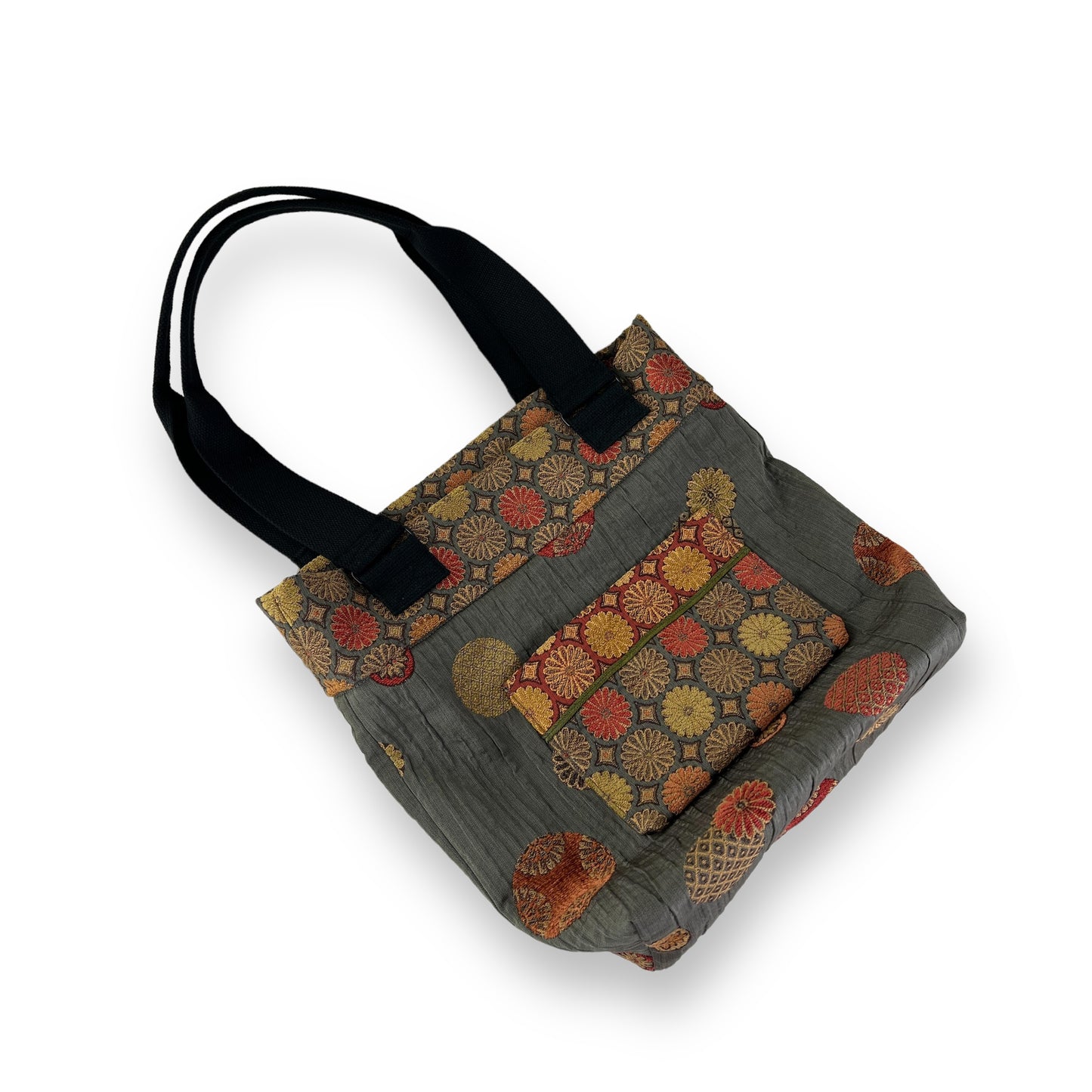 Fresh Tapestry Tote Bag Grey Gold Orange Floral Tapestry Fabrics