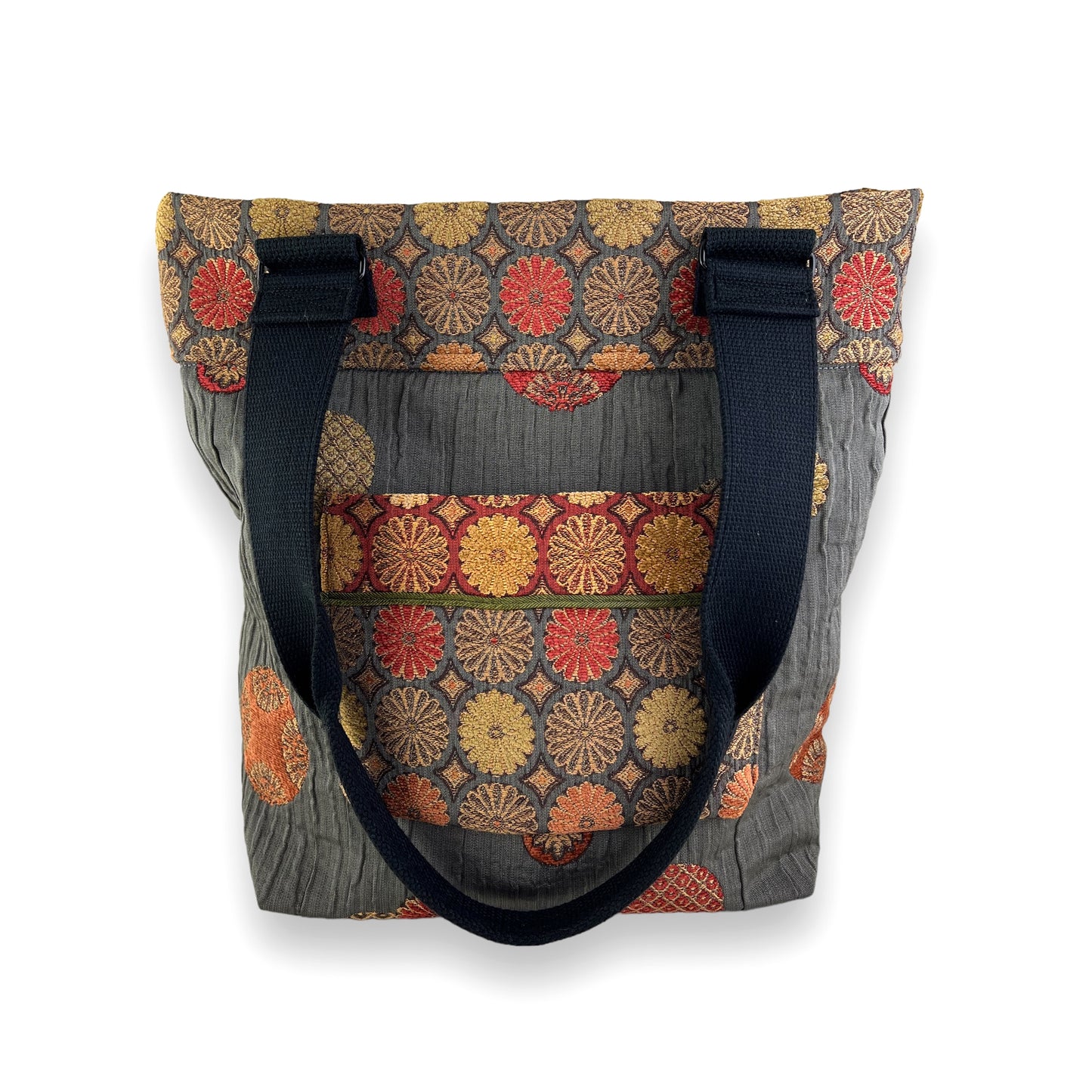 Fresh Tapestry Tote Bag Grey Gold Orange Floral Tapestry Fabrics