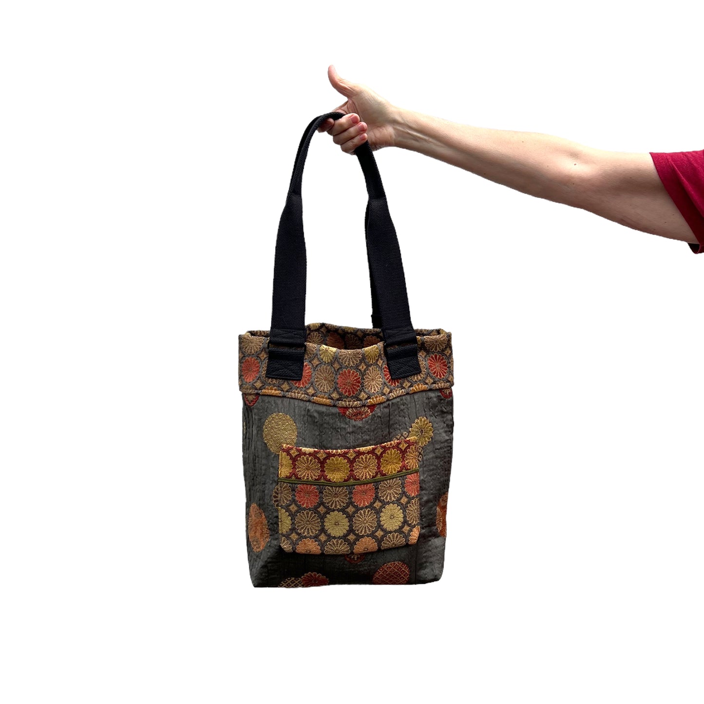 Fresh Tapestry Tote Bag Grey Gold Orange Floral Tapestry Fabrics