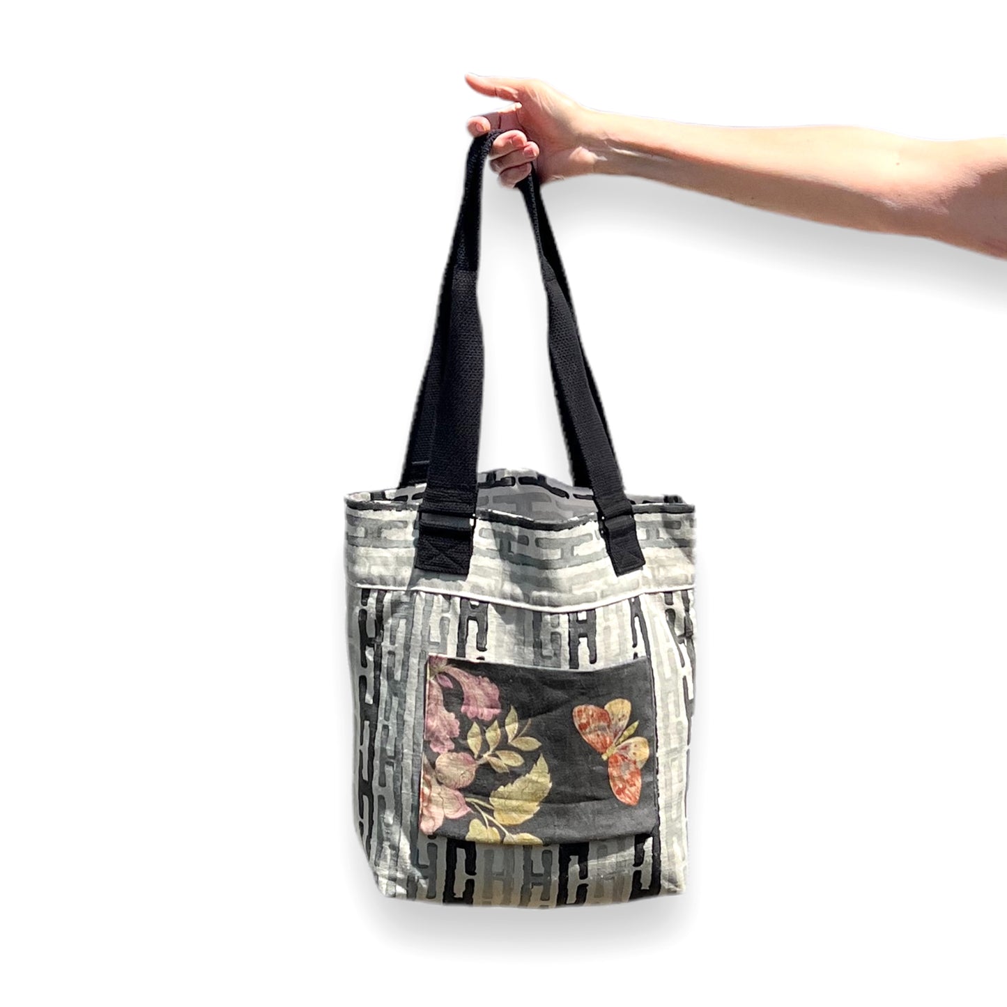 Fresh Tapestry Tote Bag Grey Black Printed Linen