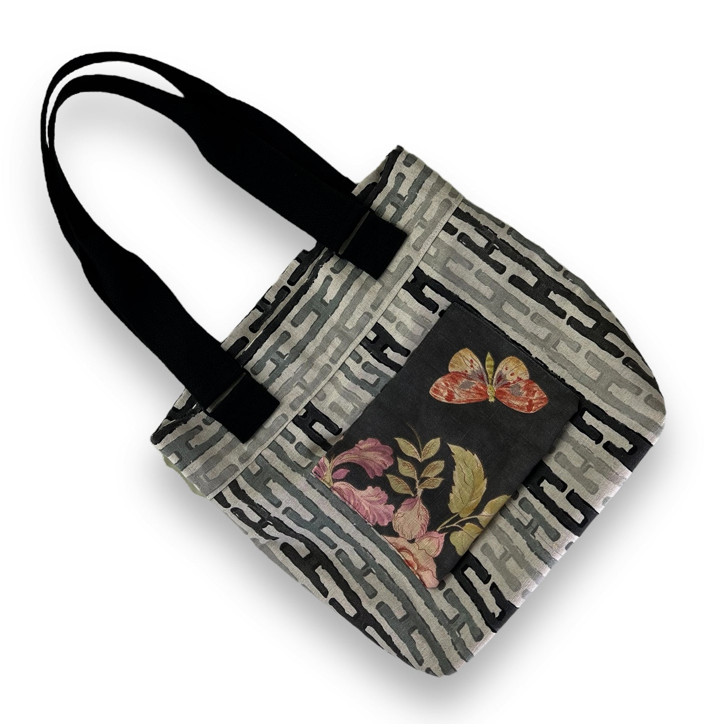 Fresh Tapestry Tote Bag Grey Black Printed Linen