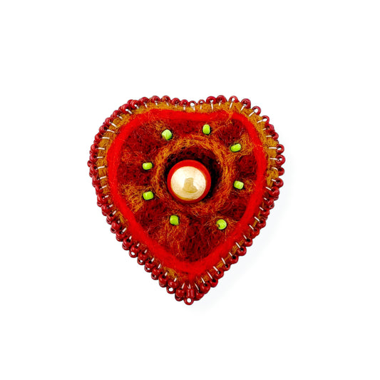 Orange and Red Hand Felted Heart Brooch 2025 Edition #4