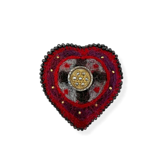 Red Black Hand Felted Heart Brooch 2025 Edition #5