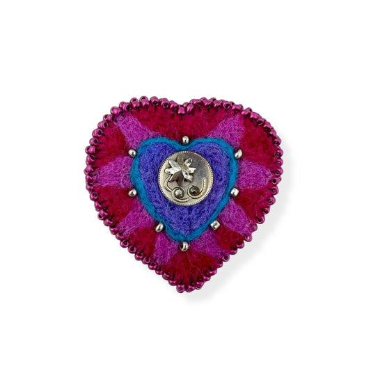 Red and Pink Hand Felted Heart Brooch 2025 Edition #6