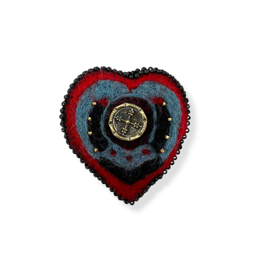 Red and Black Hand Felted Heart Brooch 2025 Edition #9