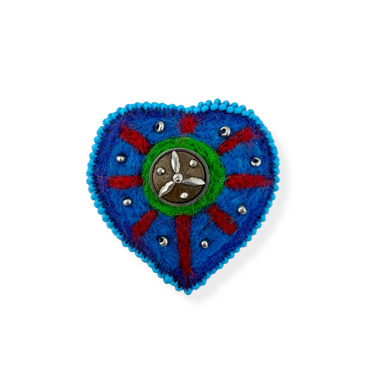 Blue red and green Hand Felted Heart Brooch 2025 Edition #11