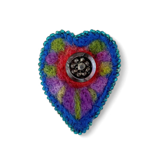 Blue Hand Felted Wool Heart Brooch edition #1