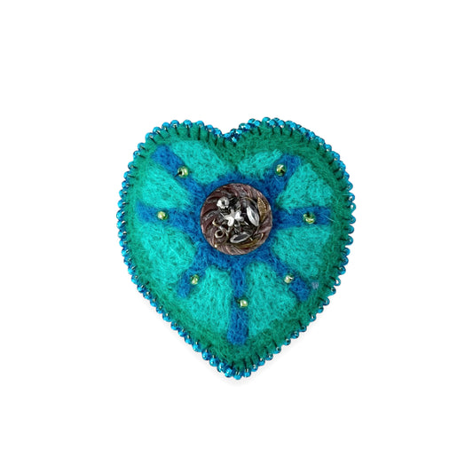 Sea foam Green and Blue Hand Felted Heart Brooch edition #10