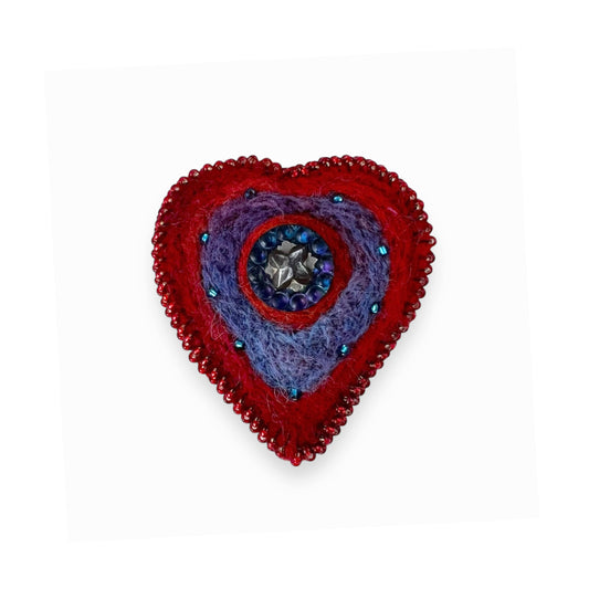 Red and Purple Hand Felted Heart Brooch edition #11