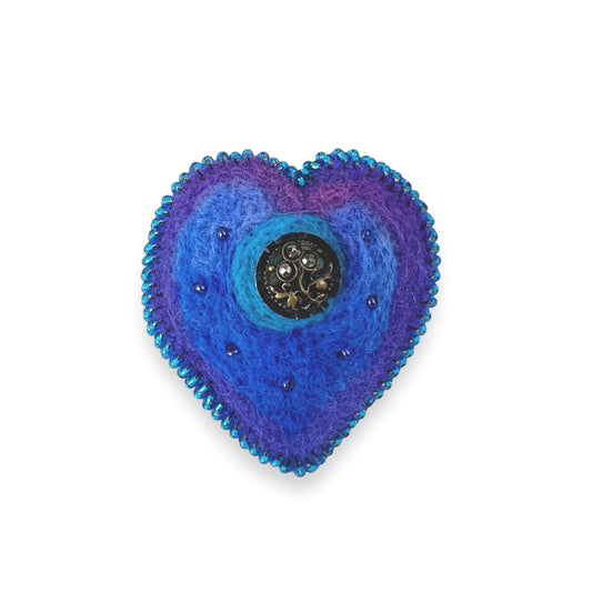 Blue Purple Hand Felted Heart Brooch edition #12