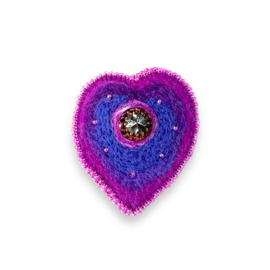 Pink Purple Hand Felted Heart Brooch edition #13