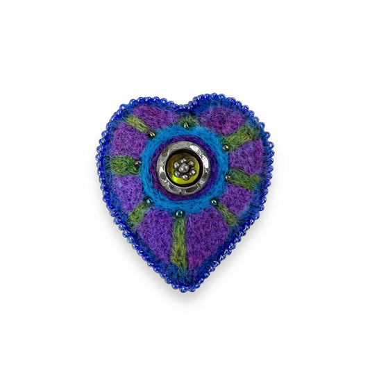 Blue and Purple  Hand Felted Heart Brooch edition #15