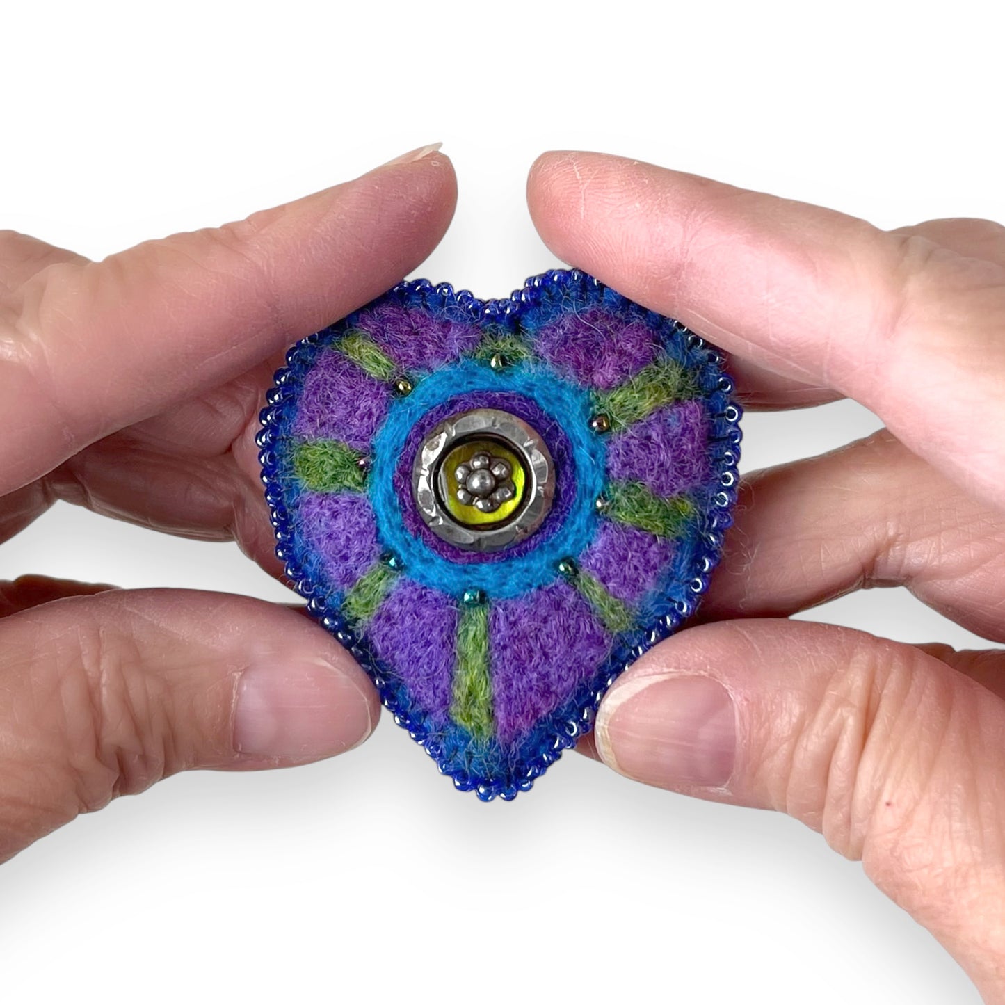 Blue and Purple  Hand Felted Heart Brooch edition #15