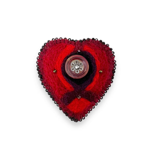 Red and Black Hand Felted Heart Brooch edition #16