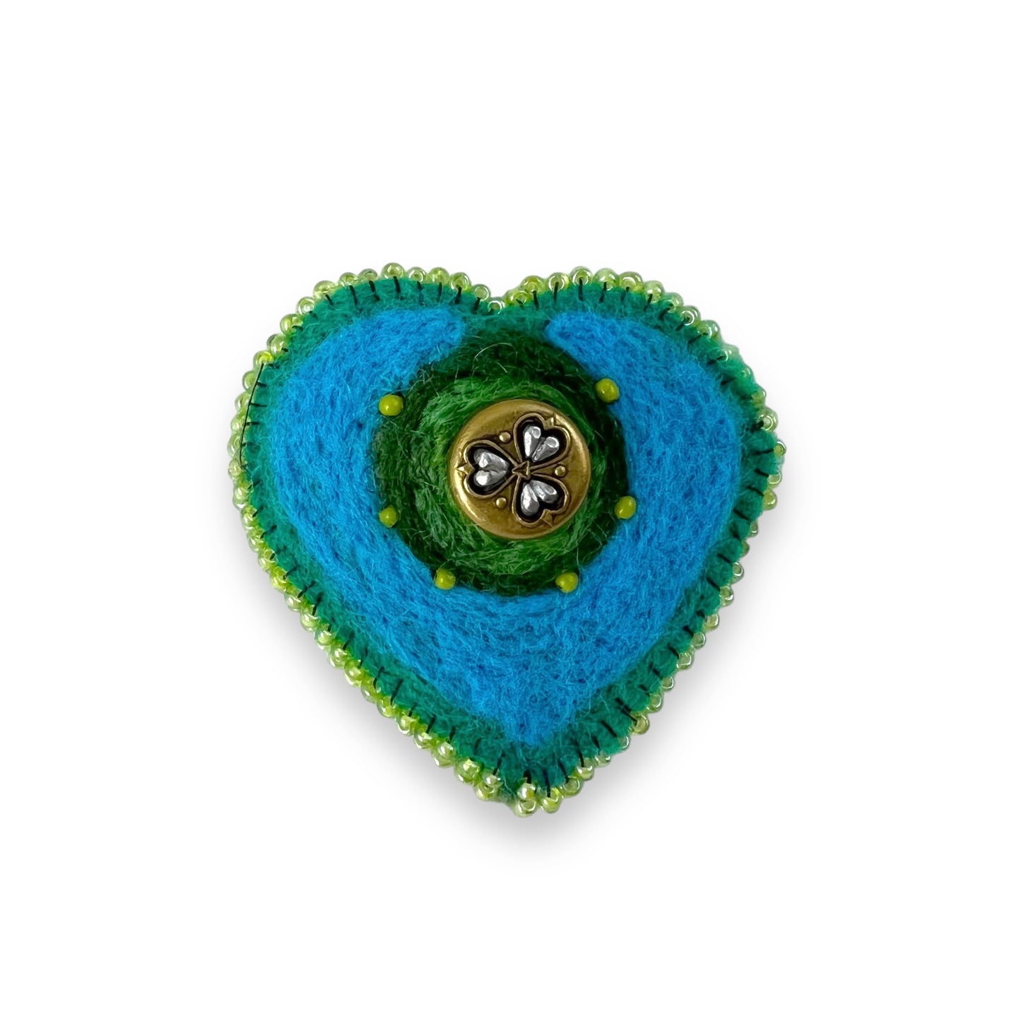 Green and Blue Hand Felted Heart Brooch edition #17