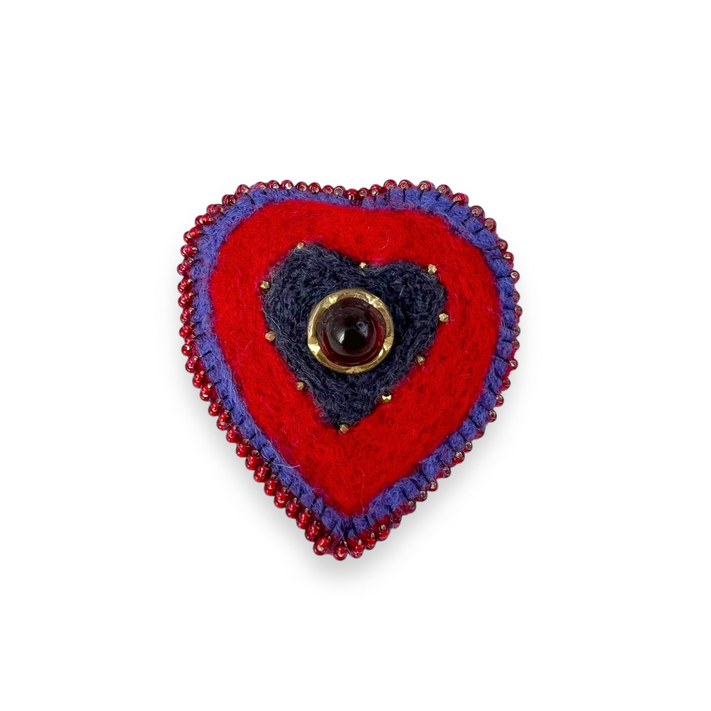 Red and Purple Hand Felted Heart Brooch edition #19