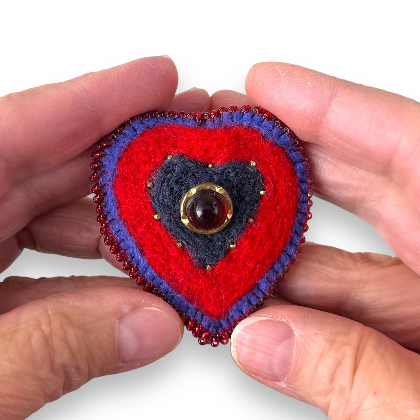 Red and Purple Hand Felted Heart Brooch edition #19