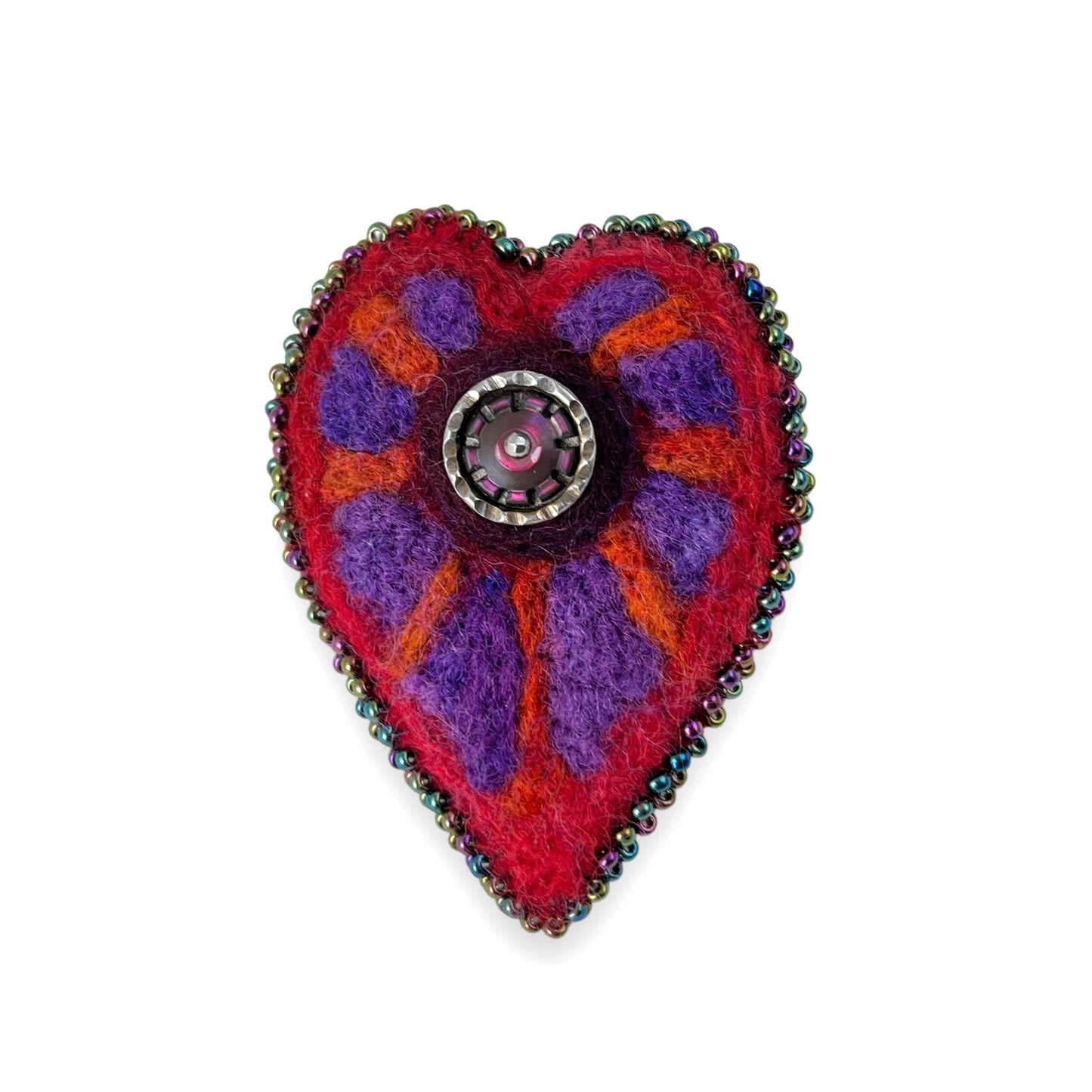 Red Hand Felted Heart Brooch edition #2