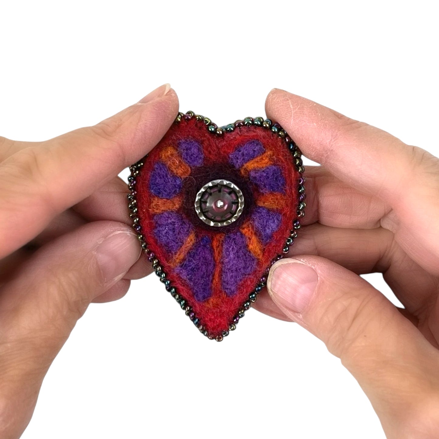 Red Hand Felted Heart Brooch edition #2