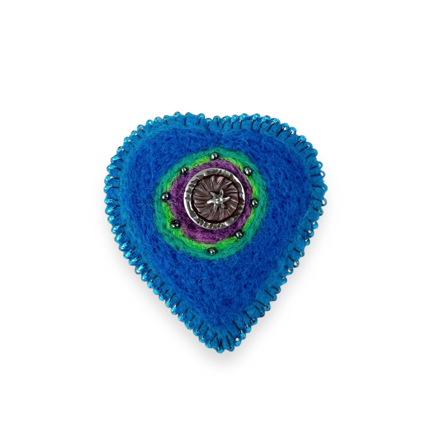 Blue Hand Felted Heart Brooch edition #20