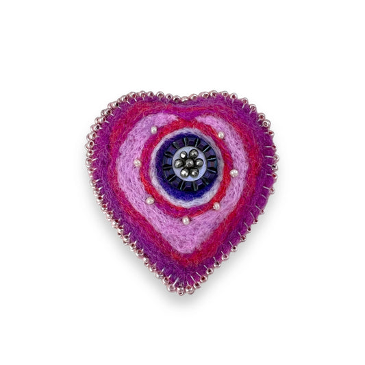 Pink Hand Felted Heart Brooch edition #22