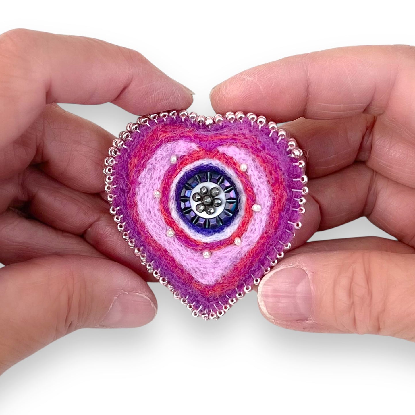 Pink Hand Felted Heart Brooch edition #22