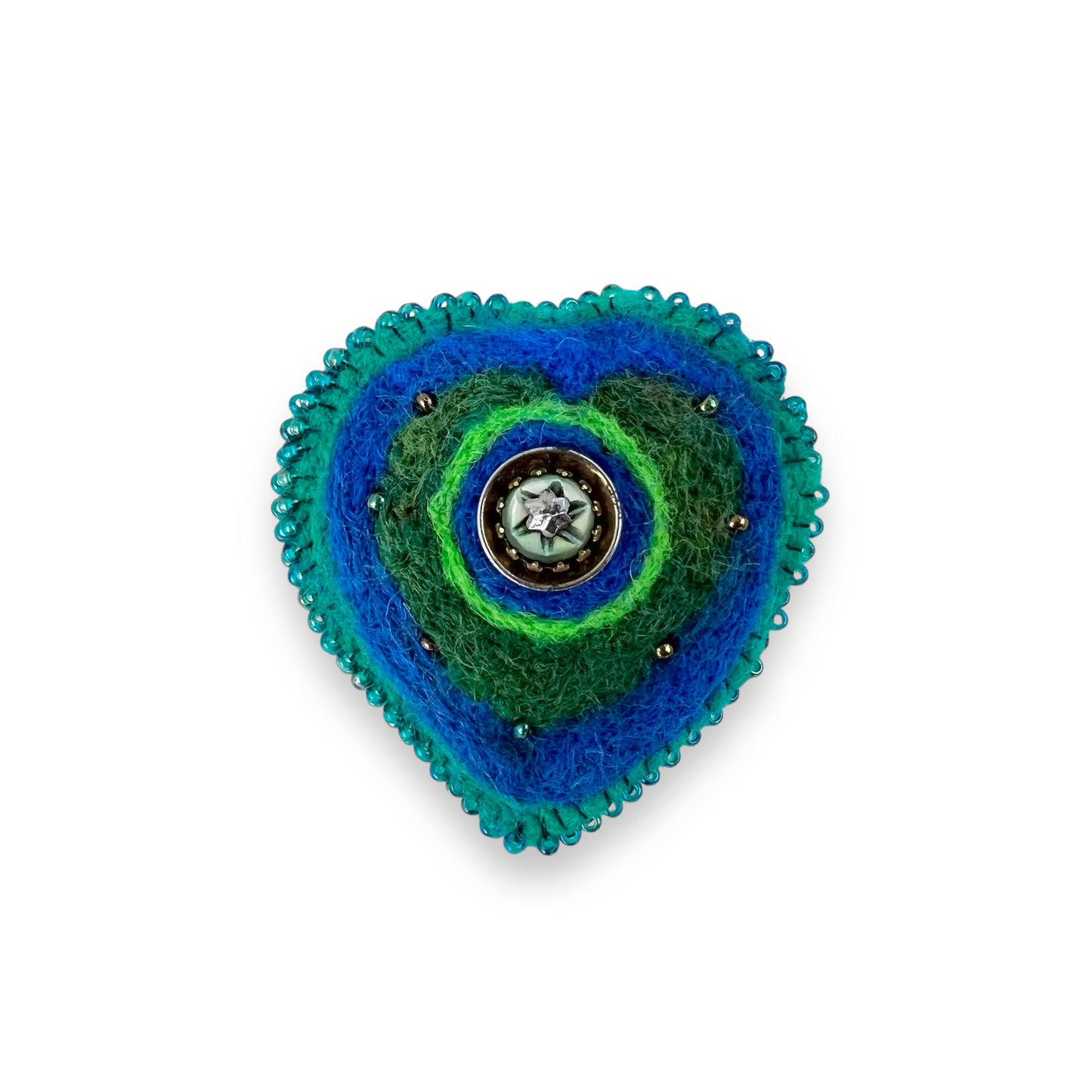 Blue Green Hand Felted Heart Brooch edition #24