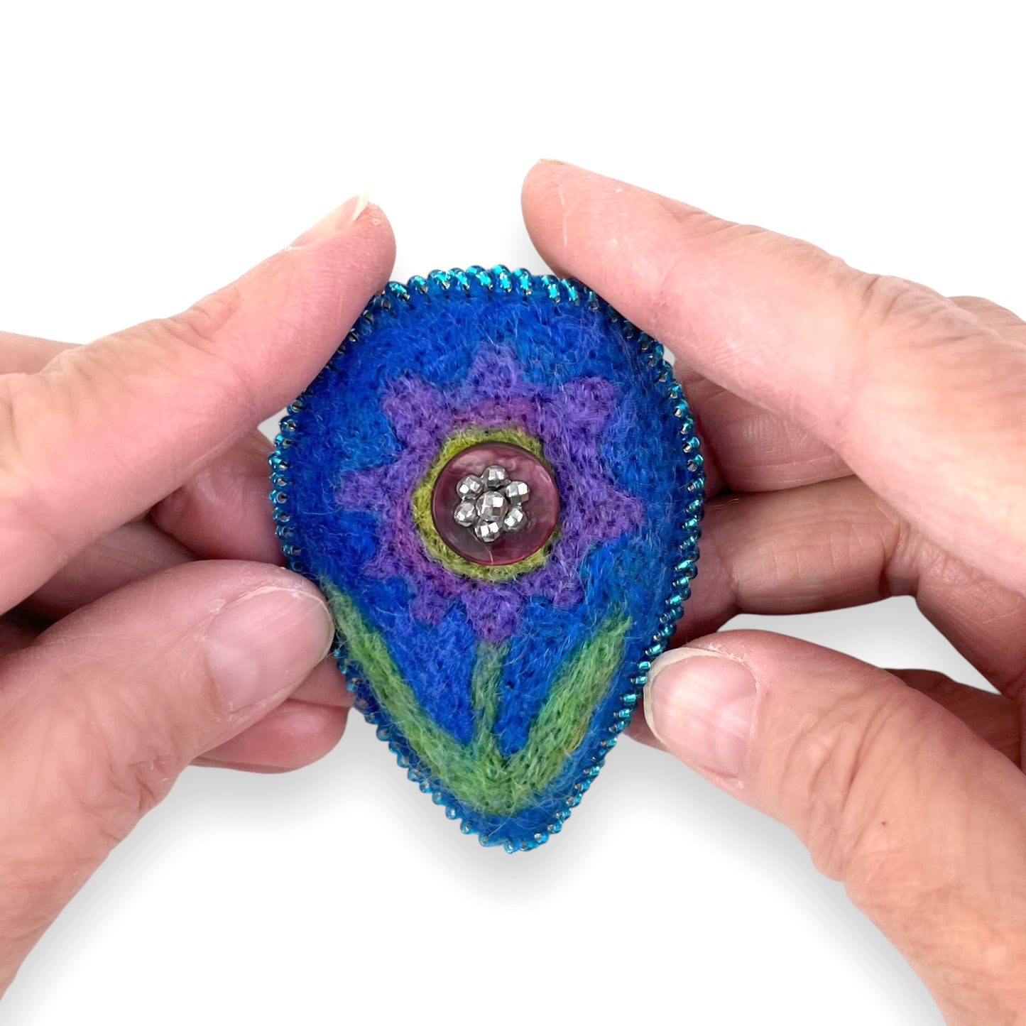 Blue Hand Felted Floral Brooch edition #4